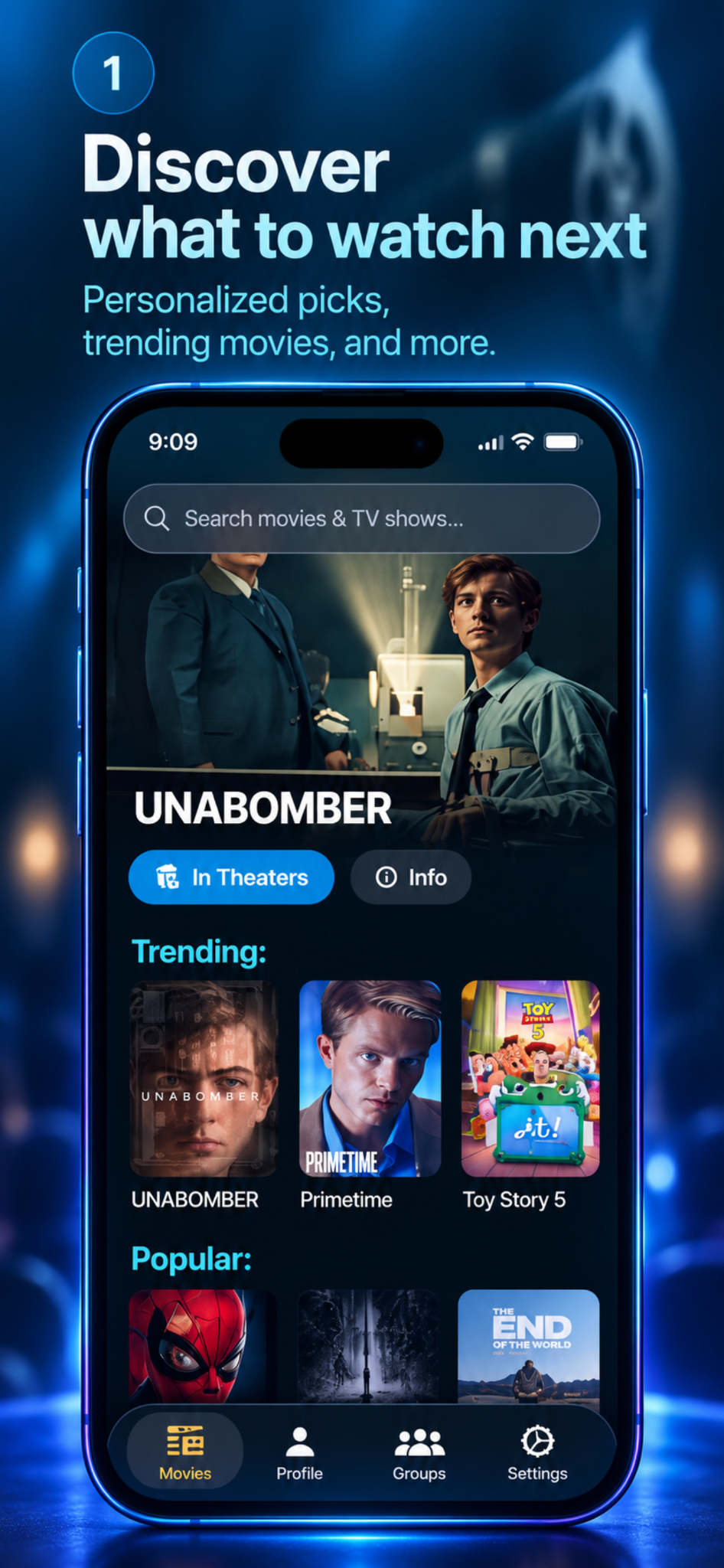 CineTag movie discovery screen