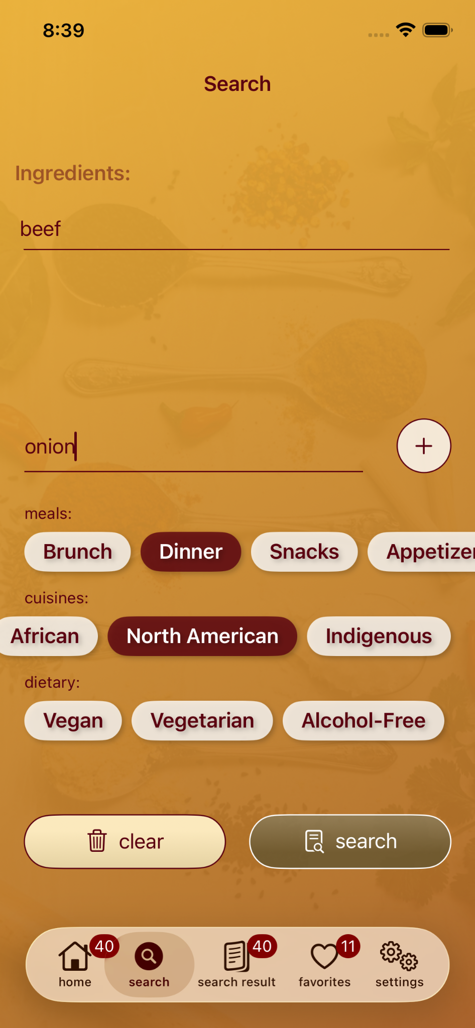 My MasterCook search screen